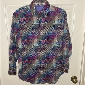 Robert Graham Blue and Purple Casual Button Down Shirt with Vibrant Pattern